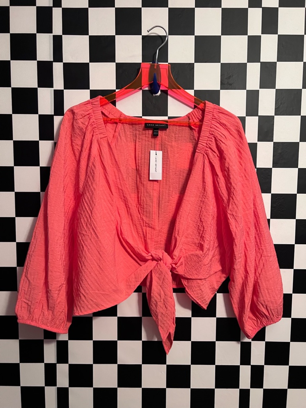 Lane Bryant Coral Tie-Front Puff Sleeve Blouse